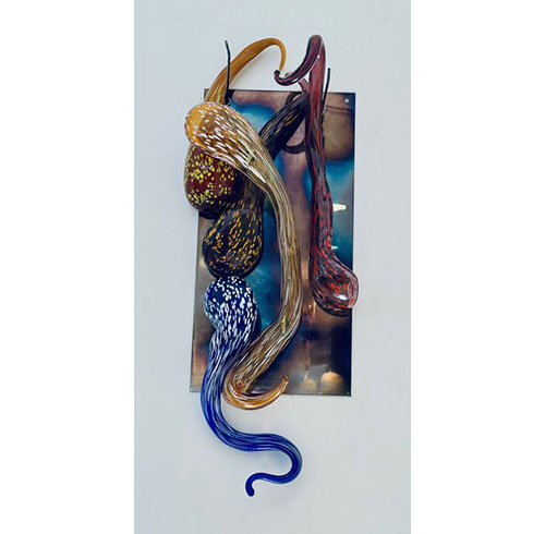 Glass Sculpture on Distressed Metal